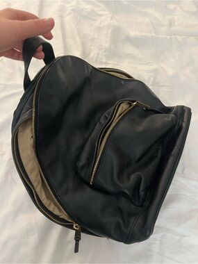 JCREW Black Leather Backpack with Front Zip Pocket